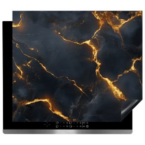 Inductie Beschermer – Afdekmat - Zwart Marmer met Gloeiende Gouden Aders